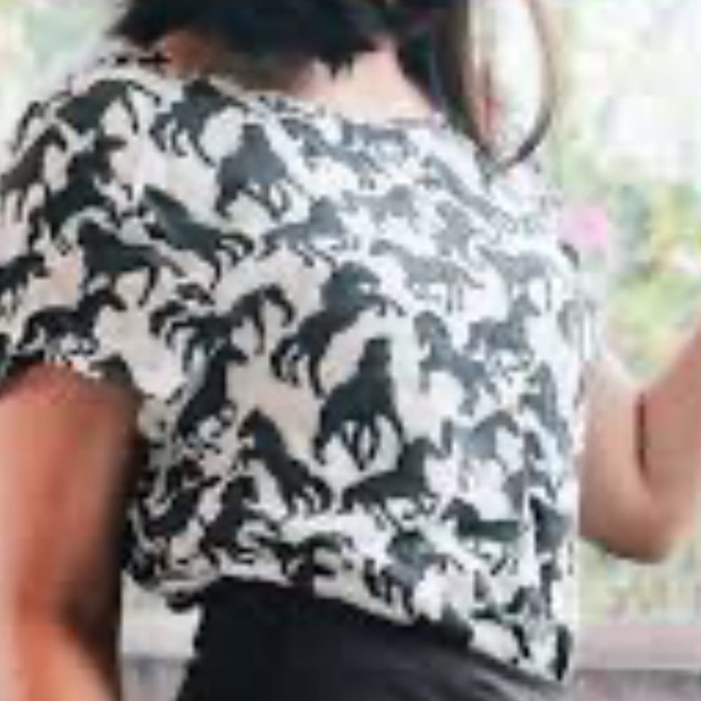 H&M Wild Horses Black and Cream Print Blouse